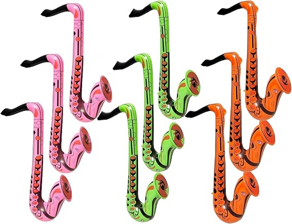 Colorful 22" Saxophone Inflates (9 Pack) Inflatable Musical Instrument for Pretent Play Concert Jazz Photo Shoot Booth Birthday Party DJ (3 Pink + 3 Green + 3 Orange)