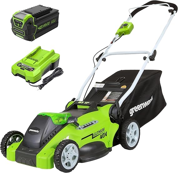 Greenworks 40V 16 in Push Lawn Mower, 4.0 Ah Battery and Charger