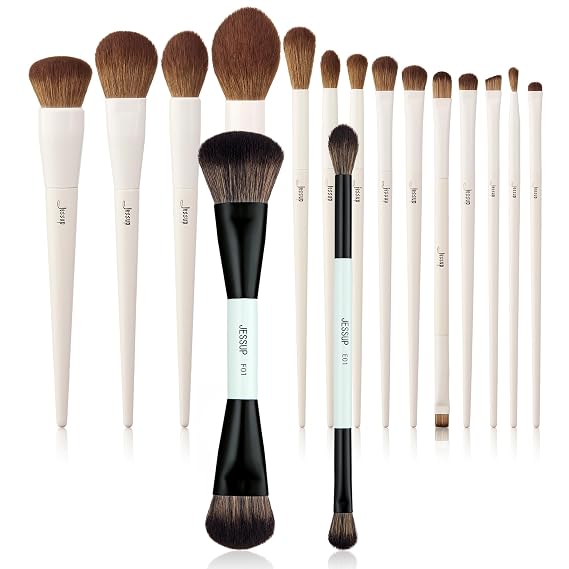Jessup Makeup Brushes 14Pcs T329 Bundled with Double Sided Makeup Brushes 2Pcs T502