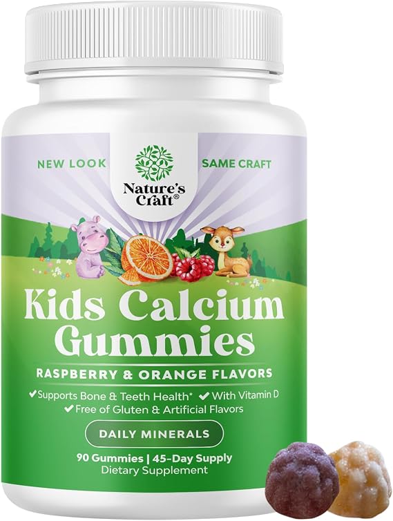 Delicious Kids Calcium Gummies - Toddler Vitamin D & Calcium Gummies for Children - Kids Vitamin Gummies with Calcium & Vitamin D for Muscle Bone and Teeth Development - Kosher Childrens Gummies 90ct