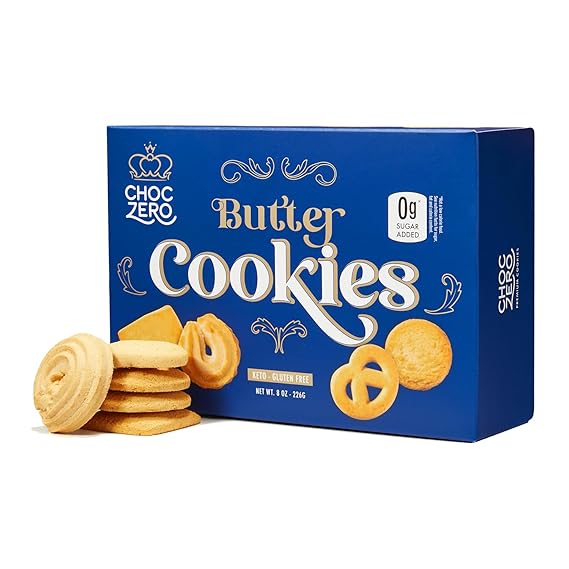 ChocZero Sugar Free Butter Cookies, Danish Shortbread Cookies, Gluten Free, Keto Friendly, 8 oz Box