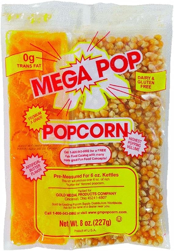 Gold Medal 2611432 Mega Pop Popcorn Butter 8 Oz. Pack, 36/Carton (2836)