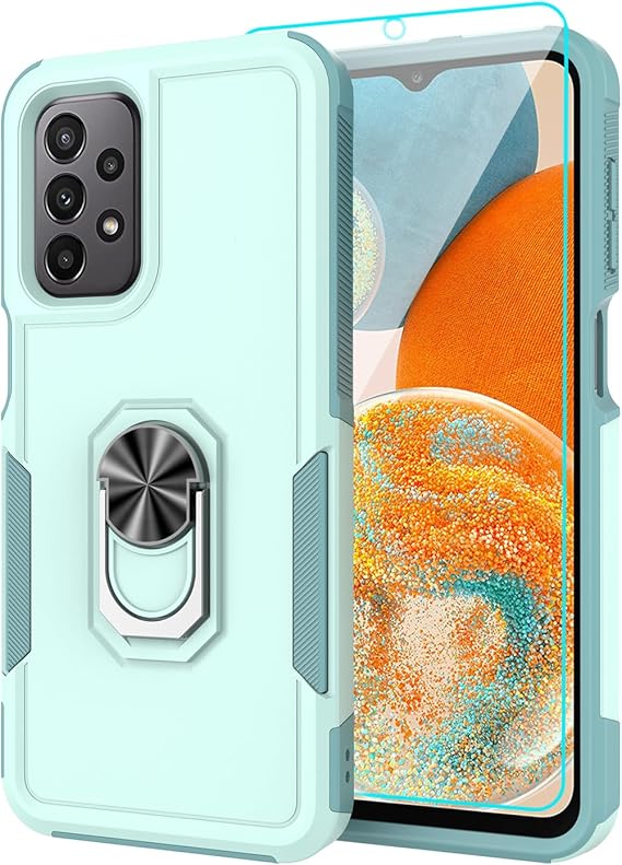for Samsung Galaxy A23 4G/5G Case with Screen Protector Mint Green | with Ring Holder Kickstand & Tempered Glass Screen Protector Heavy-Duty Tough Rugged Phone Case Cover [Mint Green]