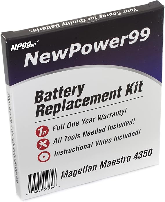 Magellan Maestro 4350 Battery Replacement Kit with Tools, Video Instructions, Extended Life Battery