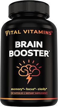 Vital Vitamins Brain Supplements with Bacopa Monnieri - for Memory and Focus Nootropic Brain Booster - Caffeine-Free Support for Adults & Seniors Non-GMO, 30-Day Supply, 30 Capsules