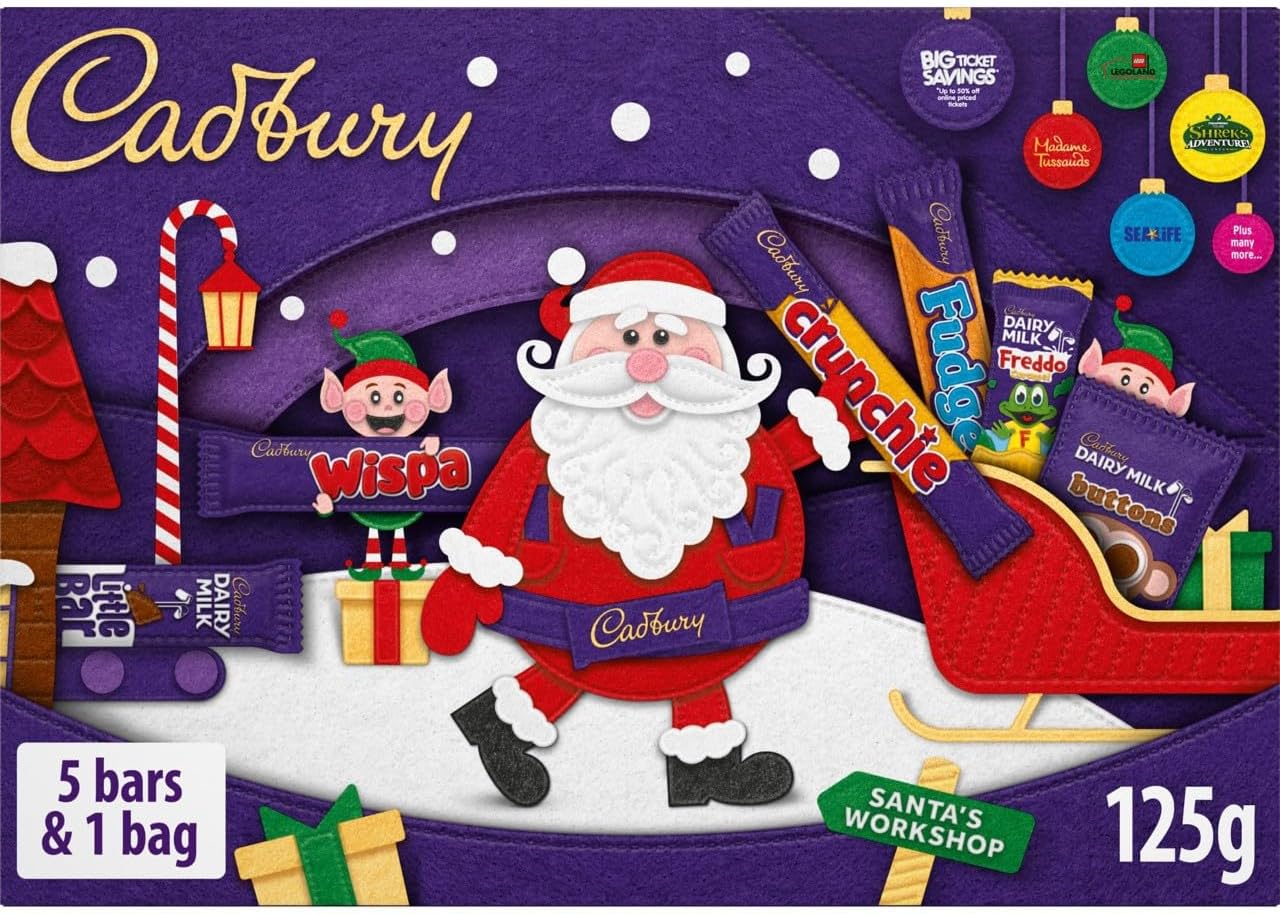Cadbury Festive Chocolate Selection Box, Perfect Stocking Filler Gift, Includes 5 Bars & 1 Bag, 125 g Pack of 1