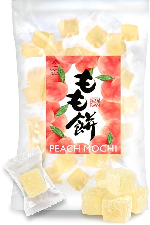 YAMASAN KYOTO UJI Momo White Peach Mochi Candy Kanten Sweets 10.5oz | Chewy Traditional Japanese Fruit Candy, Plant-Based Kanten Agar Sweets, Individually Wrapped, Made in Japan 300g