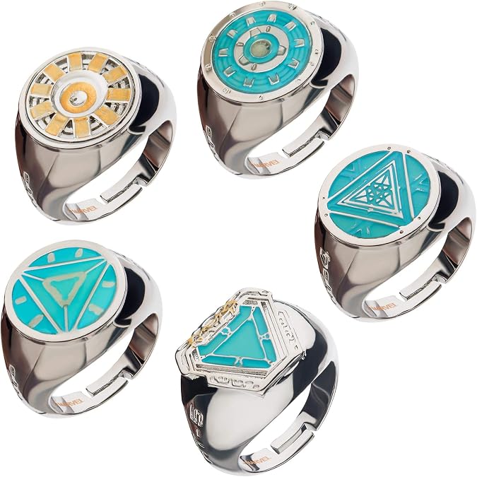 Iron Man Marvel Arc Reactor Adjustable 5 Ring Box Set