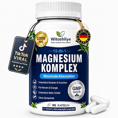 Magnesium Complex High Dose Natural Elements 15-in-1 with Magnesium Bisglycinate Citrate Malate Taurate Oxide Carbonate & More for Muscles Bones Nervous System and Energy Metabolism Vegan