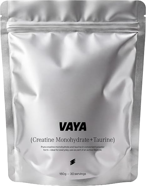 VAYA® Creatine Monohydrate + Taurine Powder - The Original - 5000 mg Creatine & 1000 mg Taurine per Serving - Neutral in Taste & Immediately Soluble - Vegan No Sugar - 180 g (30 Servings)