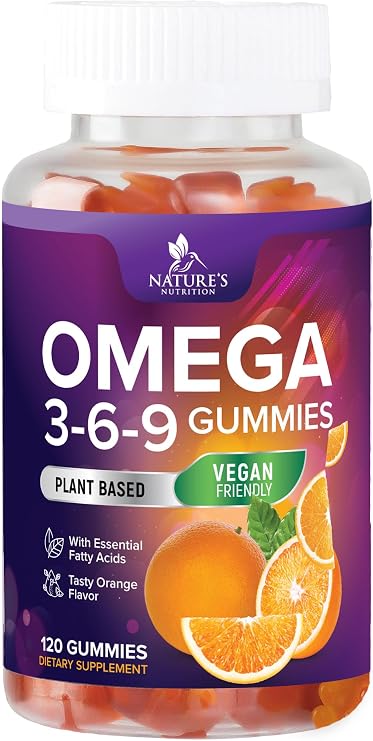 Omega 3 6 9 Gummies - Vegan Omega 3 Supplement Gummy - Essential Fatty Acids Oil 369 Complex Heart Support & Brain Support for Women, Men & Pregnancy, Fish Free Non-GMO, Orange Flavored - 120 Gummies