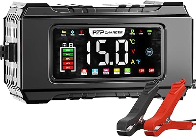 PZP 15-Amp 12V24V Smart Battery Charger, Maintainer & Trickle Charger for LiFePO4, Lead Acid Batteries - Fully Automatic 9-Stage Charging wTemp Compensation for Motorcycle Car Truck Lawnmower Boat