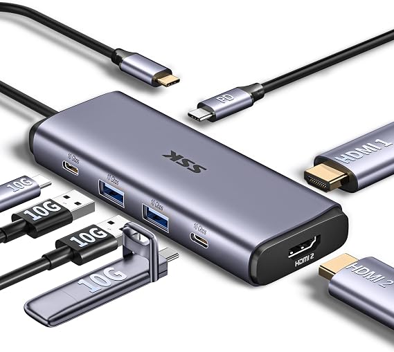 SSK Powered 7-Port USB 3.2 Hub, USB C Adapter Charging USB hub