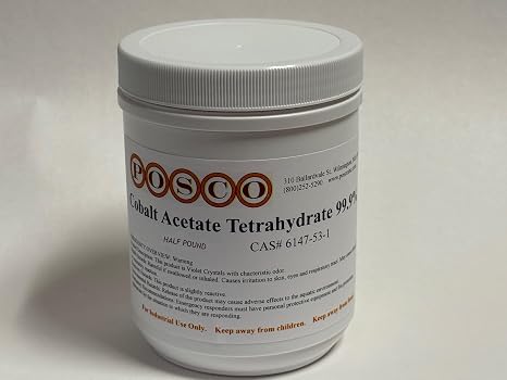 Cobalt Acetate Tetrahydrate - High Purity 99.9%+ Powder. 1/2 Pound Bottle (226 Grams)