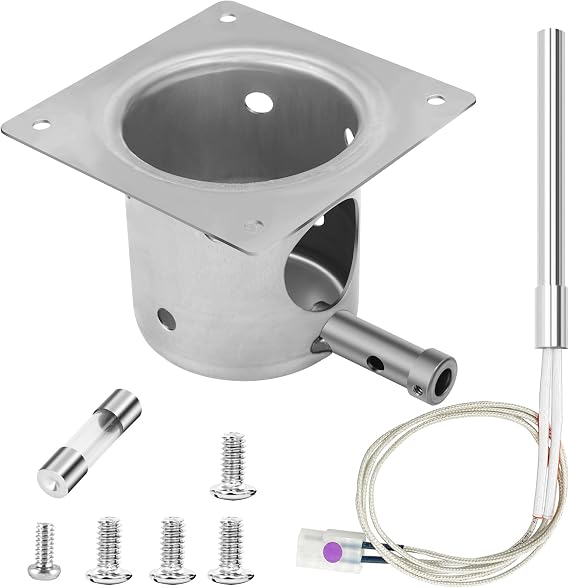 Fire Burn Pot and Hot Rod Ignitor Kit, Heavy Duty Fire Pot and Hot Rod/Grill Igniter with Screws and Fuse, Replacement Parts for Traeger & Pit Boss Wood Pellet Grill Smoker