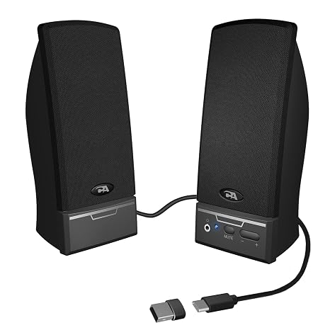 Cyber Acoustics CA-2014USB 2.0 USB Speakers with Dual-Port Compatibility | Great for PC, Mac and Chromebook, Volume and Mute Control, Headphone Jack
