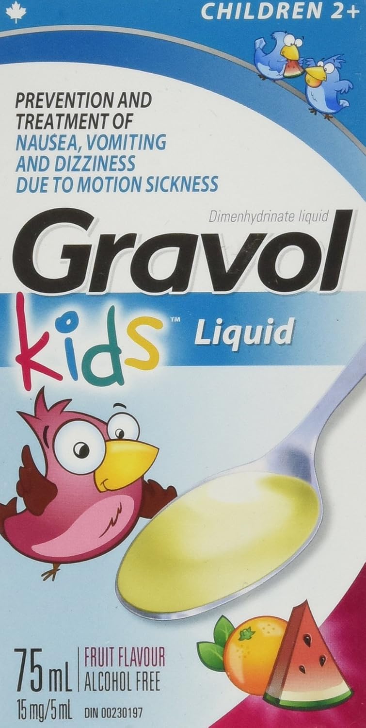 Children's Liquid GRAVOL for Nausea, Vomiting, Dizziness & Motion Sickness Ages 2 75ml Size