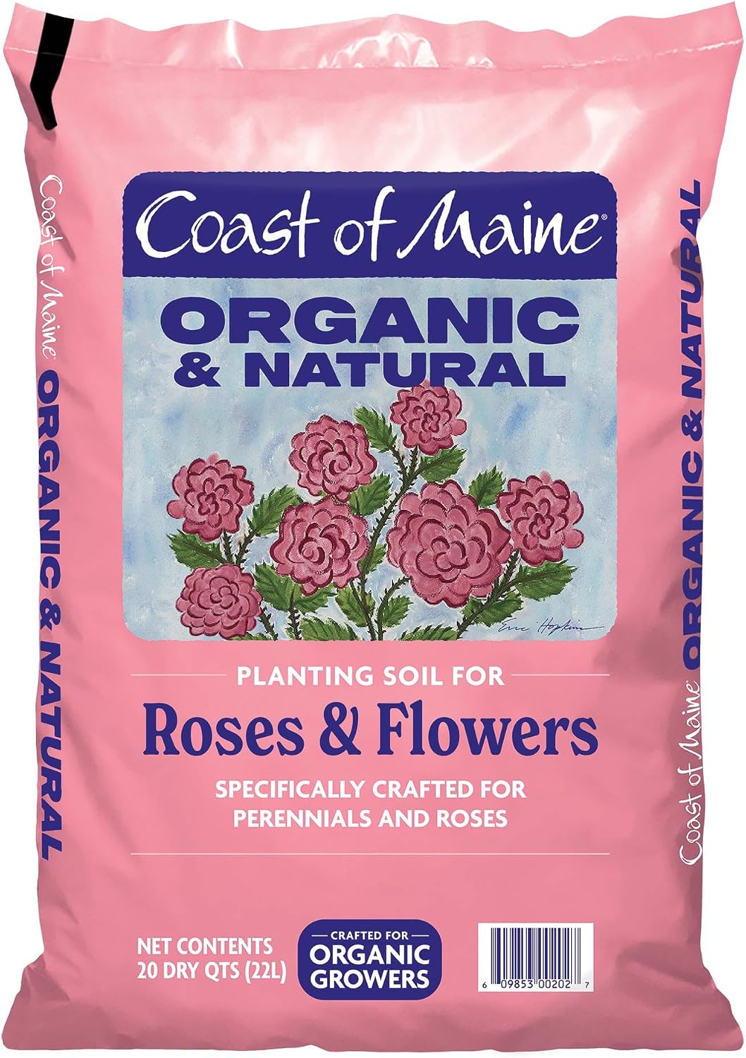 Coast of Maine Organic & Natural Planting Soil for Roses & Flowers - Premium Garden Soil wComposted Manure, Sphagnum Peat Moss for Multi Use In Ground & Containers - Enhanced Drainage 20 Qt