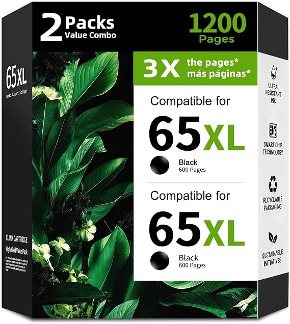 65XL Black Ink Cartridge Replacement for HP 65 XL HP65XL HP65 2 Pack | for Envy 5055 5052 5010 5070 5014 DeskJet 3755 2655 3720 3722 3723 3752 3758 2652 2624 2640 5000 3700 3772 2600 2622 Printer