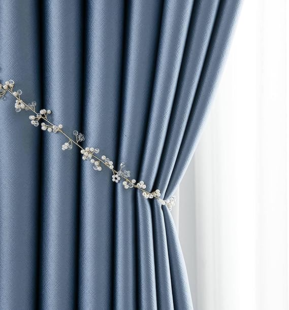 Thermal Blackout Curtains for Bedroom, Polyester Solid Color Textured Blackout Curtain Thermal Insulated, Blue-Rod, 54W x 84H inch