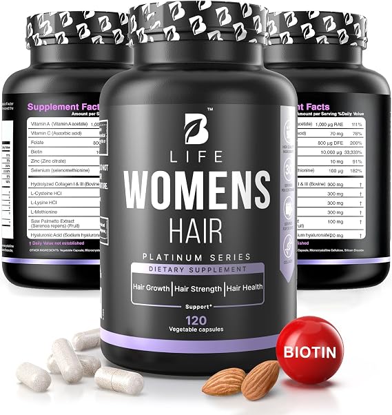 Hair Vitamins for Hair Loss for Women Biotin 10000 mcg Hair Growth Treatments for Women Healthy Hair Skin and Nails Collagen Promotes Hair Strength and Health - 120 Capsules 30 Servings