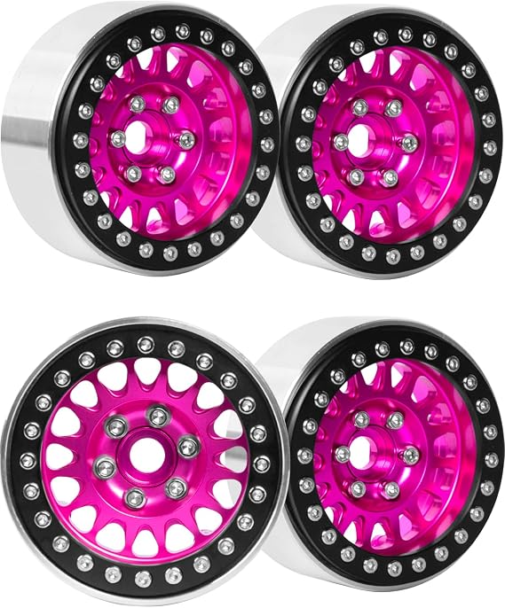 1.9in Beadlock Wfor 1/10 SCX10 SCX10 II 90046 SCX10 III TRX-4 D90,Alloy Aluminum Heavy Duty 1.9in rc Beadlock 1.9in Beadlock Rims,4pcs,Pink