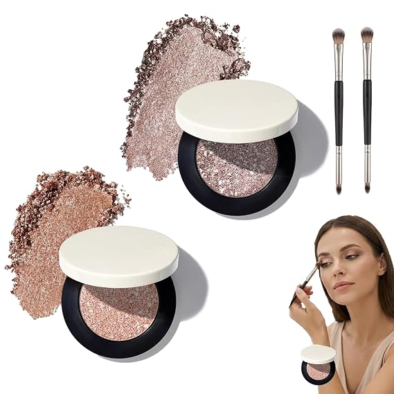 Multicolor Eyeliner & Eyeshadow, Multicolor Metallic Eyeshadow Buildable, Shimmering Metallic Eyeshadows, With Double-Ended Beauty Brush (#01+#02)