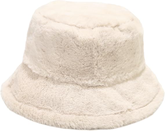 Winter Warm Faux Fur Bucket Hat Fluffy Fuzzy Plush Fisherman Hat for Women