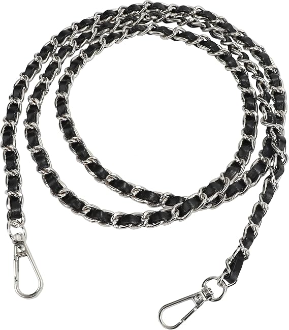 U+U Purse Chain Strap, 47" Crossbody Strap with Metal Buckle (Black&Silver) | Purse Straps Replacement, DIY Purse Chain Accessories, Crossbody Bag and Handbag Strap with Metal Buckles