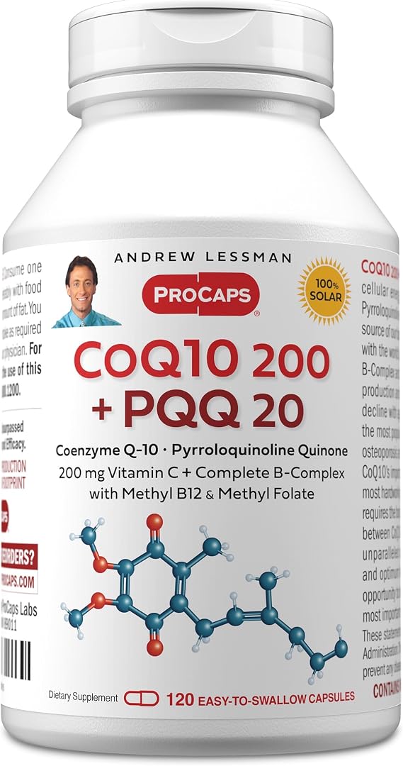 ANDREW LESSMAN Coenzyme Q-10 200 Plus PQQ 20mg - 120 Capsules - Maintains CoQ10 Levels, Optimum Cellular Energy, Supports Energy Production, Heart, Brain, Liver, Kidney, Pancreas. No Additives