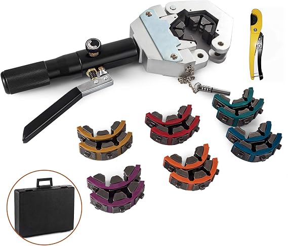 71500 A/C Hose Crimper Hand-held Hydraulic Hose Crimper with 3 Dies Covering Hose and 4 Reduced Barrier Manual Hose Crimper Kit for Repairing AC Hoses on the Vehicle (hydraulic hose crimper)