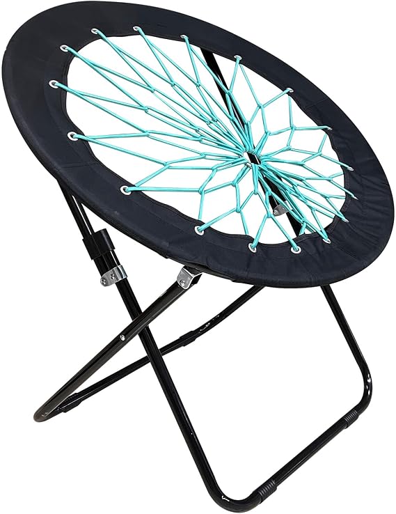 Folding Bungee Chair, Portable Round Dish Chair, Black | Indoor and outdoor use with breathable bungee cord seat, ideal for camping, patios, dorms, bedrooms and game rooms
