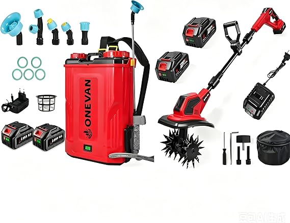 Cordless Tiller for Gardening+Battery Powered Backpack Sprayer 5.3 Gallon