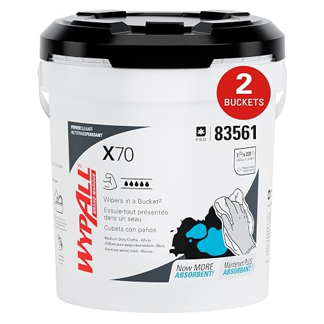 WypAll PowerClean X70 Medium Duty Cloths, 2 x 220 Towels, 2 Buckets (83561)