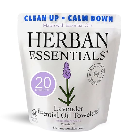 Herban Essentials Lavender Wipes & Towelettes, Essential Oil, 20 Count