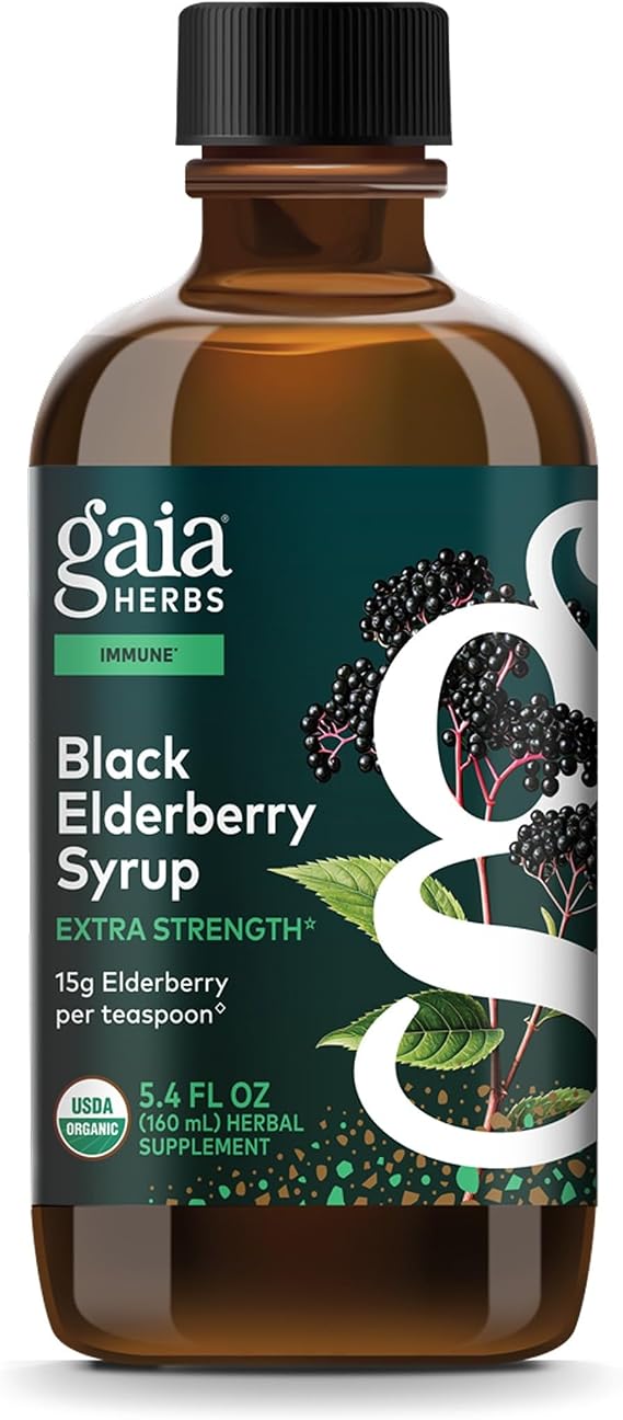 Gaia Herbs Black Elderberry Syrup, 5.4 Fl Oz, About 32 to 128 Servings | Organic Black Elderberry Syrup for Immune System Support, USDA Certified Organic Formula*