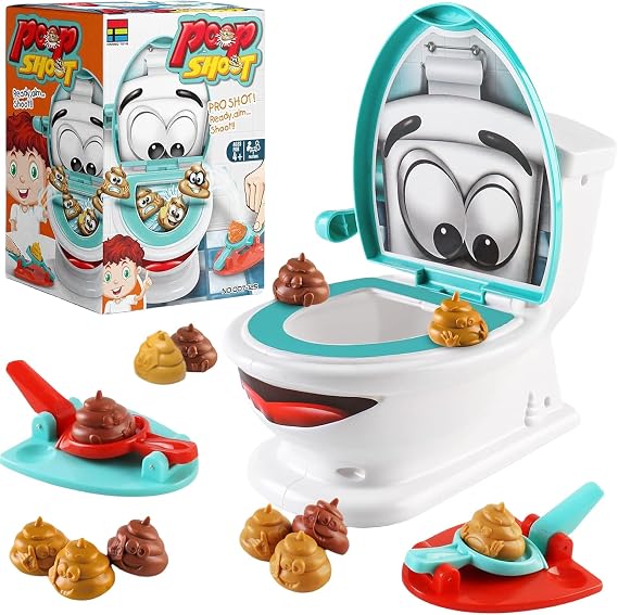 Poop Shoot SpielzeugToilettenspiele Lustiges Familienspiel mit 12 Poops 2 Launchern 1 AufkleberKreatives Party Spiele Prank Spielzeug für Jungen Mädchen Familienspiele Geschenk für Kinder