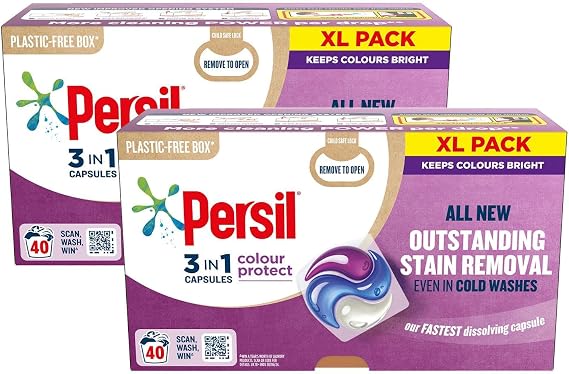 Persil XL 3-In-1 Washing Capsules All New Outstanding Stain Removal Even In Cold Washes With Triple Action Cleaning All In One Power Washing Capsules, 40 Washes (Colour Protect, Buy 2)