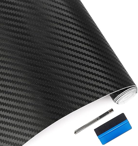 LZLRUN 3D Black Carbon Fiber Car Vinyl Wrap Self-Adhesive Film 1ft x 5ft