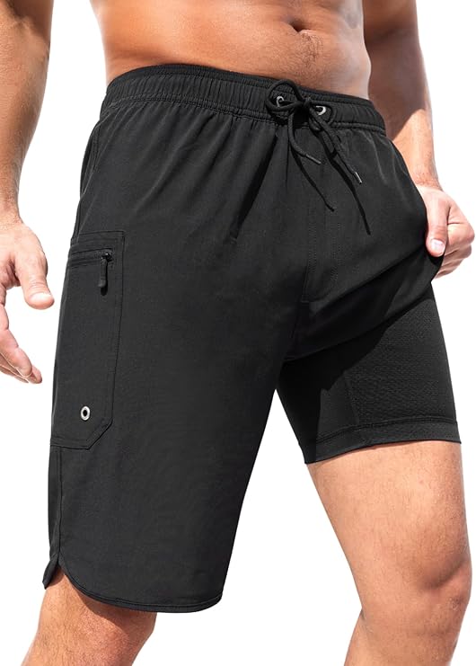 SILKWORLD Mens Swim Trunks with Compression Liner 9 Inch Long Bathing Suits