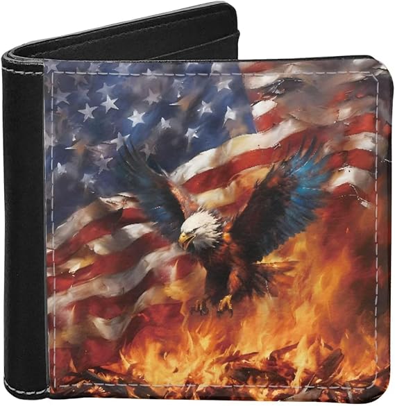 LedBack Men's Bifold Wallets Eagle Flag Pattern Slim PU Leather RFID Blocking Wallet for Men