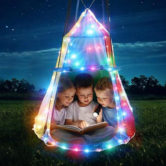 Liliful 39 Inch Kids Hanging Tent Saucer Swing with LED Lights