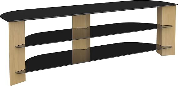 King TV Stand Wood Effect with Black Glass Shelves LCD, Curved, LED, 4K, Plasma, etc by TV Furniture Direct