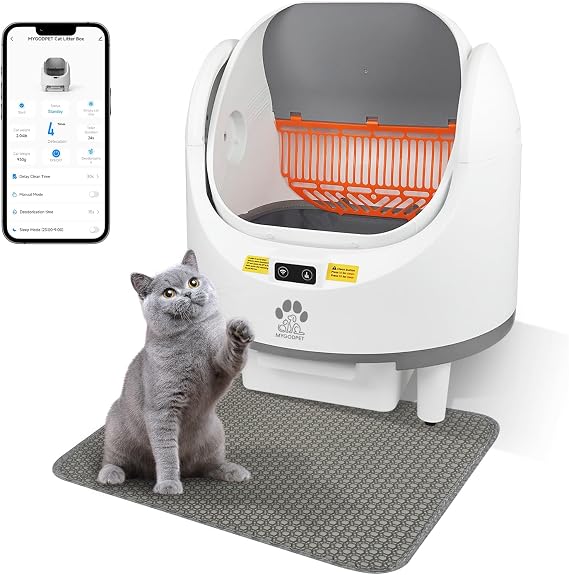 Self Cleaning Cat Litter Box, Open-Top Automatic Cat Litter Box for Multiple Cats, with Safety Protection, Smart App Control, Removable Washable Liner