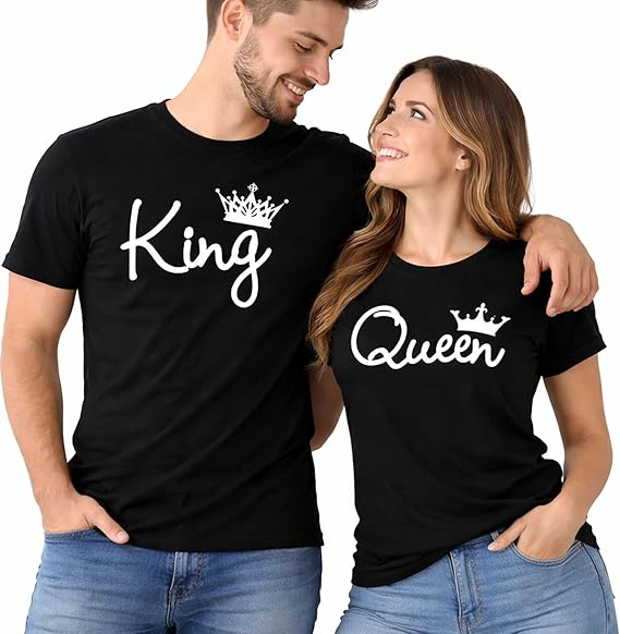 CRAZYDAISYWORLD King Queen Shirts Set Matching Couple Love Shirts Fashion Crowns T-Shirts Black | His and Hers t-Shirts