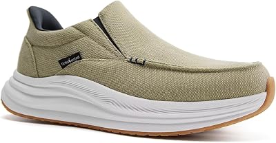 Mens Orthopedic Comfortable Slip On Shoes with Arch Support: Casual Plantar Fasciitis Orthotic Loafers, Flat Feet Leisure Vintage Flat Canvas Walking Shoes for Foot and Heel Pain Relief
