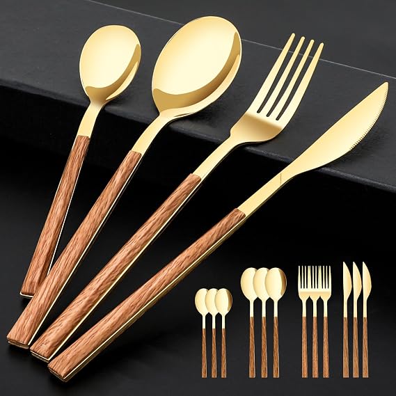 Stainless Steel Flatware Set for 4, Cutlery Utensils Set,Gold