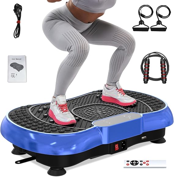 Bigzzia Vibration Plate Exercise Machine for Weight Loss 100-Speed Platform with Remote & Resistance Bands, 450 lbs Capacity Quiet Full Body Workout for Lymphatic Drainage at Home