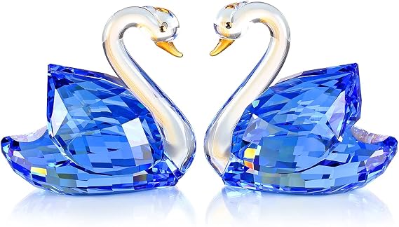 DOJOZ Crystal Swan A Pair Valentines Day Sweet Gifts Sparkle Figurine Collection Paperweight Table Centerpiece Ornament (Blue)