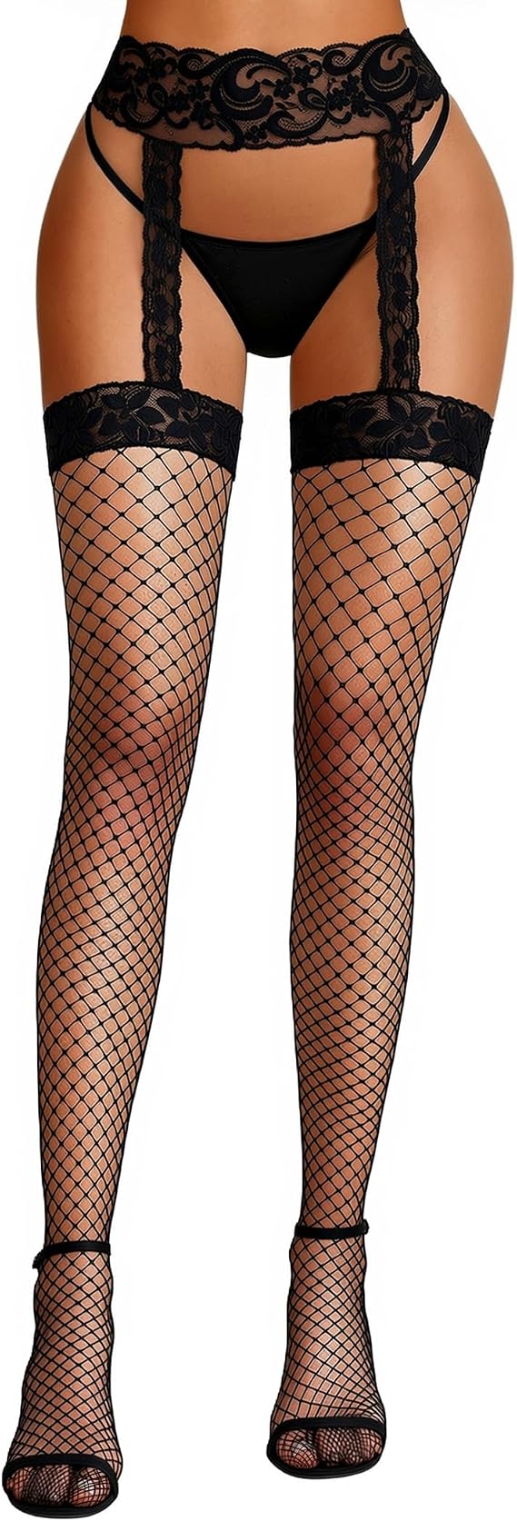 Avidlove Sexy Fishnet Stockings for Women Garter Belt and Thigh Highs Set